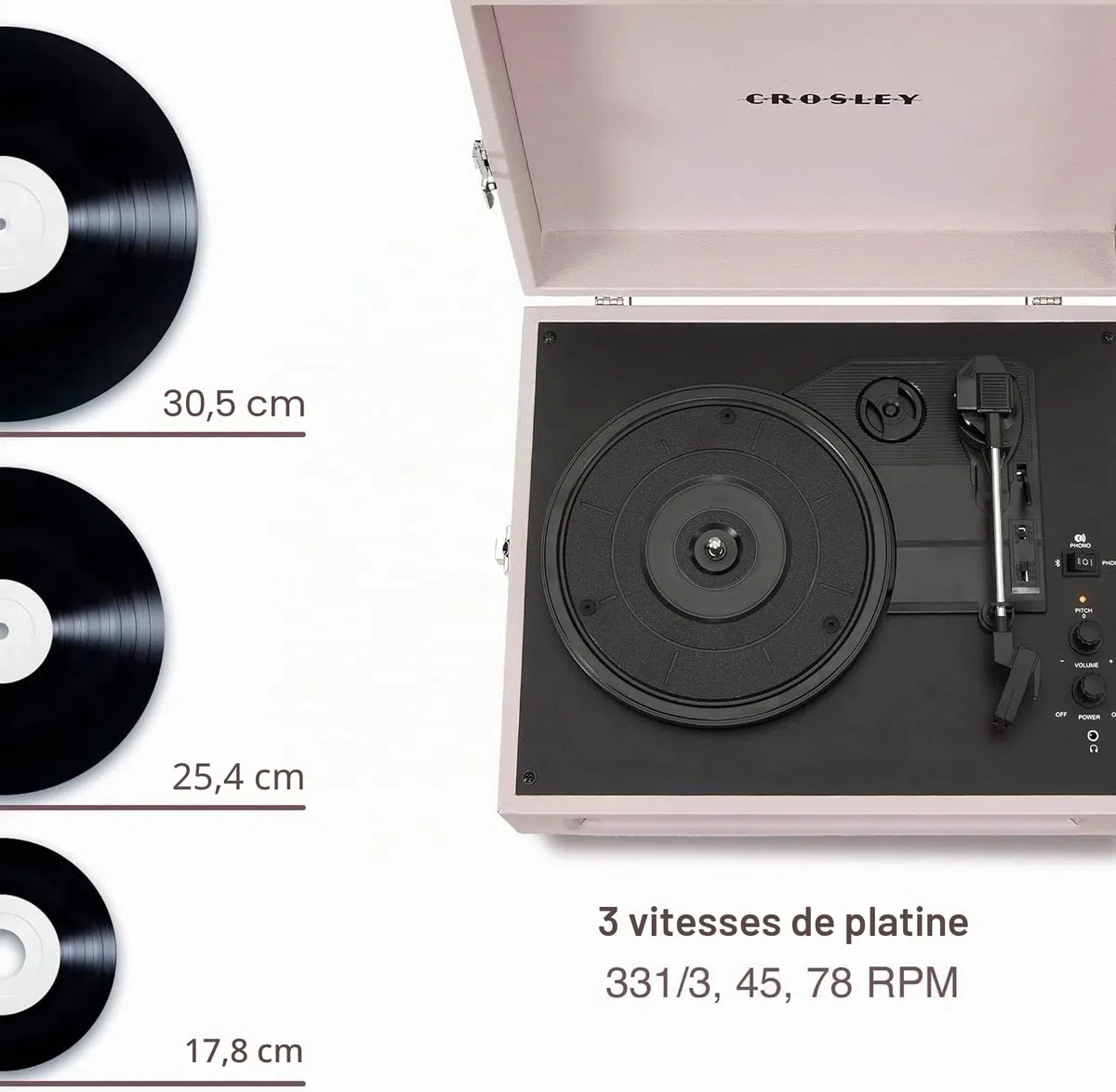 Crosley Voyager Tourne-Disque avec 2 Haut-parleurs, Bluetooth in & Out et AUX - Tourne-Disque Vintage à 3 Vitesses - pour vinyles de 7", 10" et 12" - Portable avec étui intégré (Améthyste.)