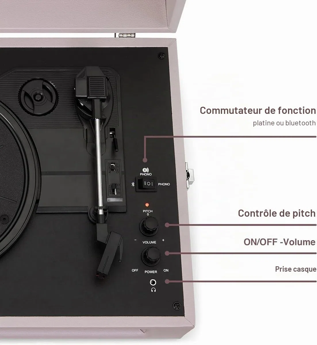 Crosley Voyager Tourne-Disque avec 2 Haut-parleurs, Bluetooth in & Out et AUX - Tourne-Disque Vintage à 3 Vitesses - pour vinyles de 7", 10" et 12" - Portable avec étui intégré (Améthyste.)