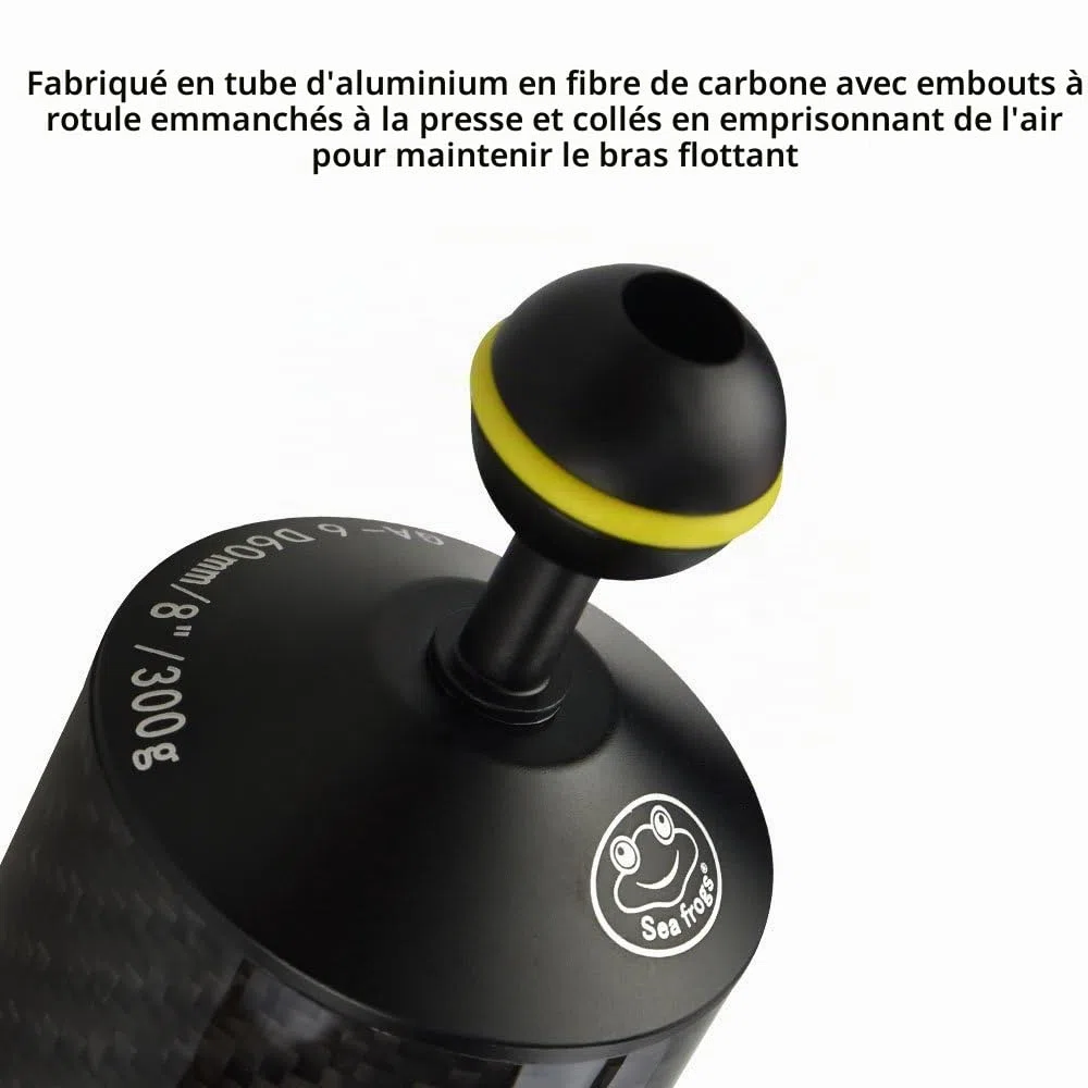 Sea frogs Bras Flottant sous-Marin en Fibre de Carbone pour Montage de lumière vidéo/stroboscopique 20 cm D60 mm