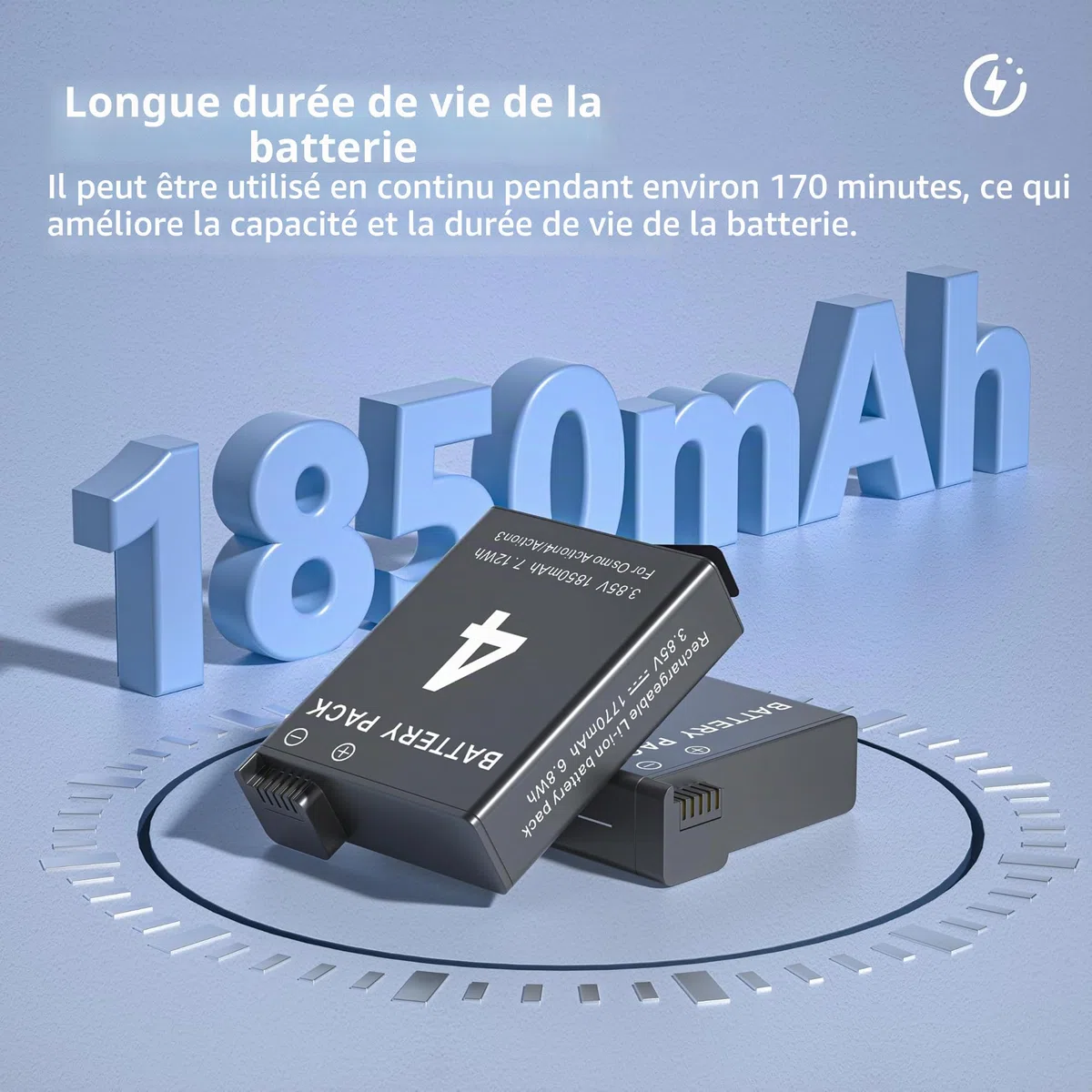 Batterie Chargeur pour DJI Osmo Action 5 Pro/ 4/3, 2 Batteries 1850mAh avec USB Chargeur Accessoires Compatible avec DJI Osmo Action 5 Pro, Osmo Action 4, Osmo Action 3
