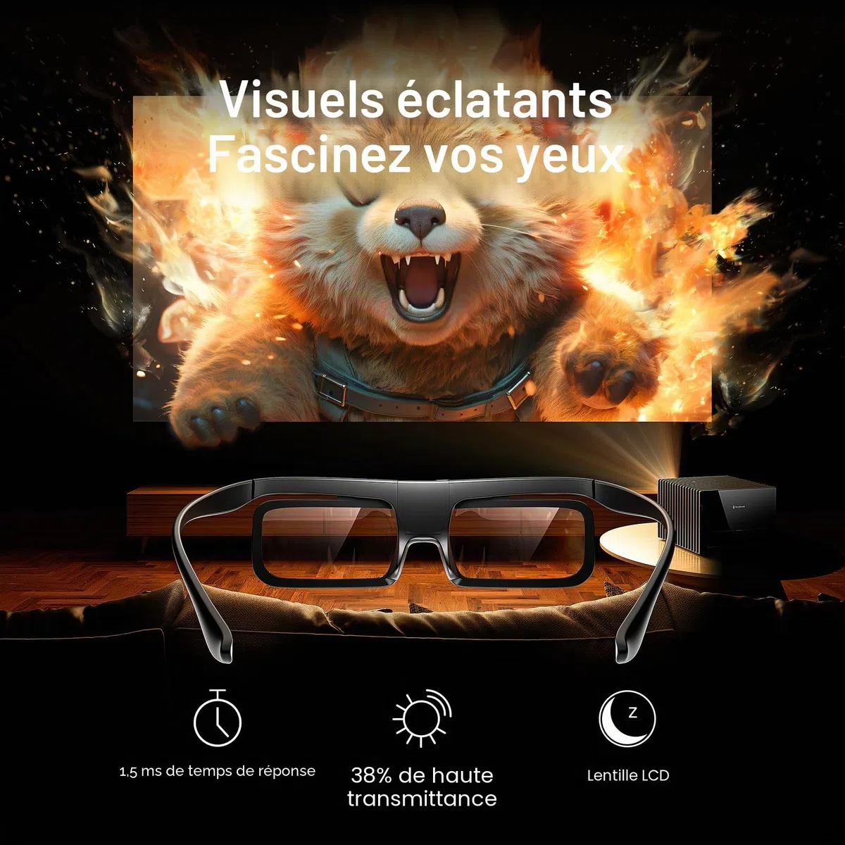 Valerion DLP Link Lunettes 3D à obturation actives rechargeables compatibles avec VisionMaster Max/Pro2/Pro, StreamMater Puls2/Puls et autres projecteurs 3D DLP-Link (1 paquet)