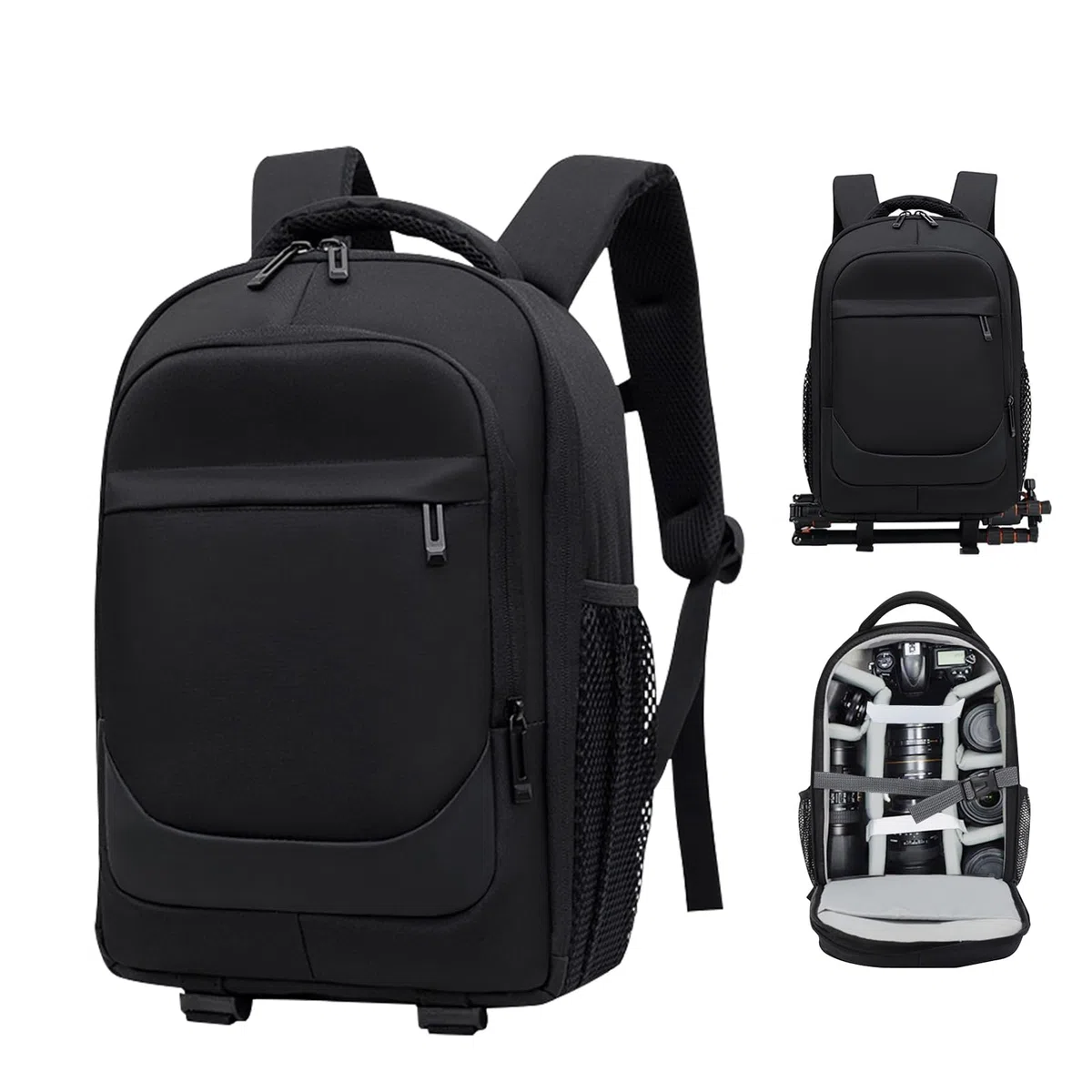 Sac à dos Appareil Photo Grand, Sac Photo pour Reflex et Hybride, 39 x 29 x 19 cm, Housse de Pluie Noire, Compartiments Réglables, Ordinateur Portable 15,6 Pouces, Sangle de Poitrine, Noir