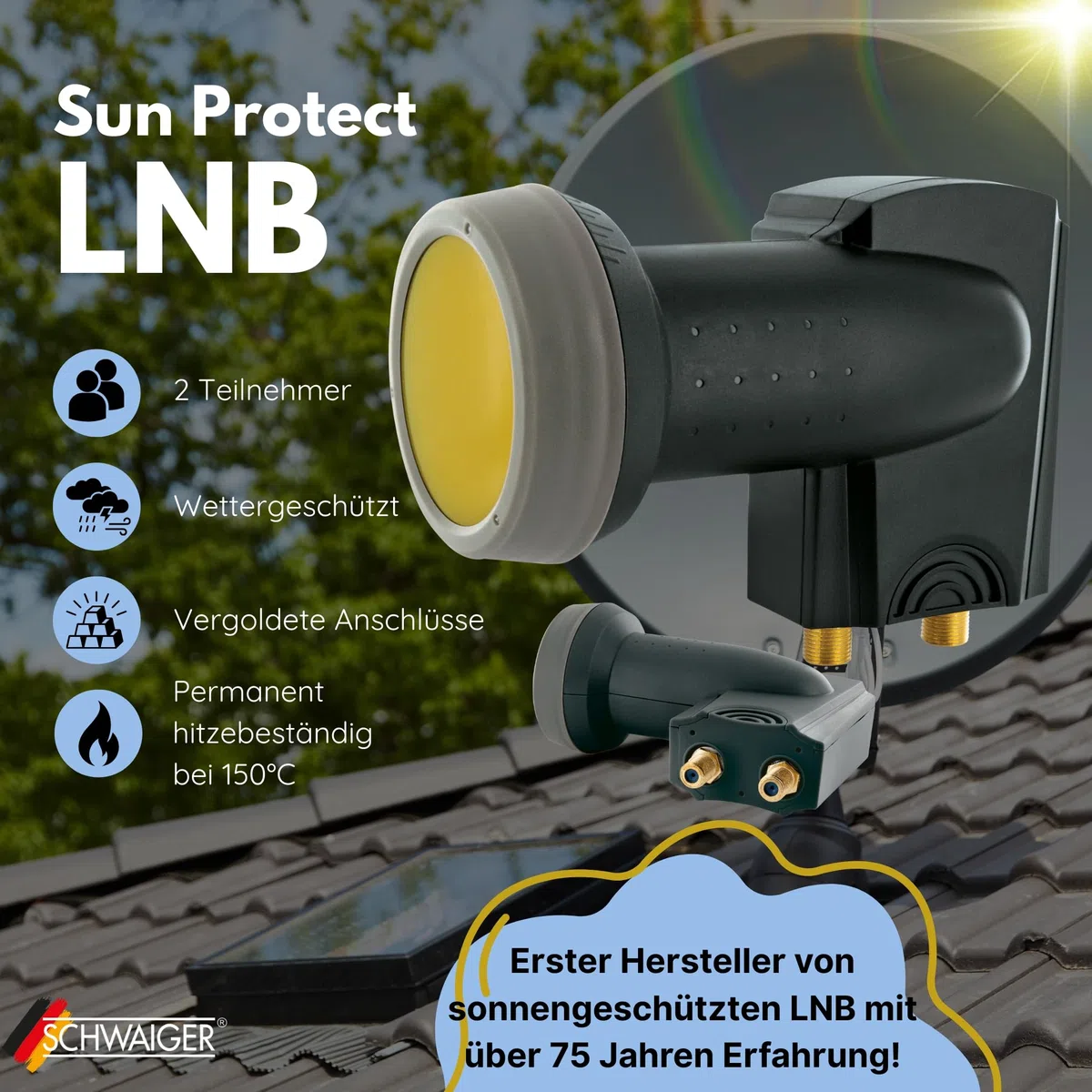 SCHWAIGER 340 Twin LNB Sun Protect Digital résistant à la Chaleur Capuchon LNB Accessoires pour antenne parabolique pour multiswitches Protection Contre Les intempéries Contacts dorés Anthracite