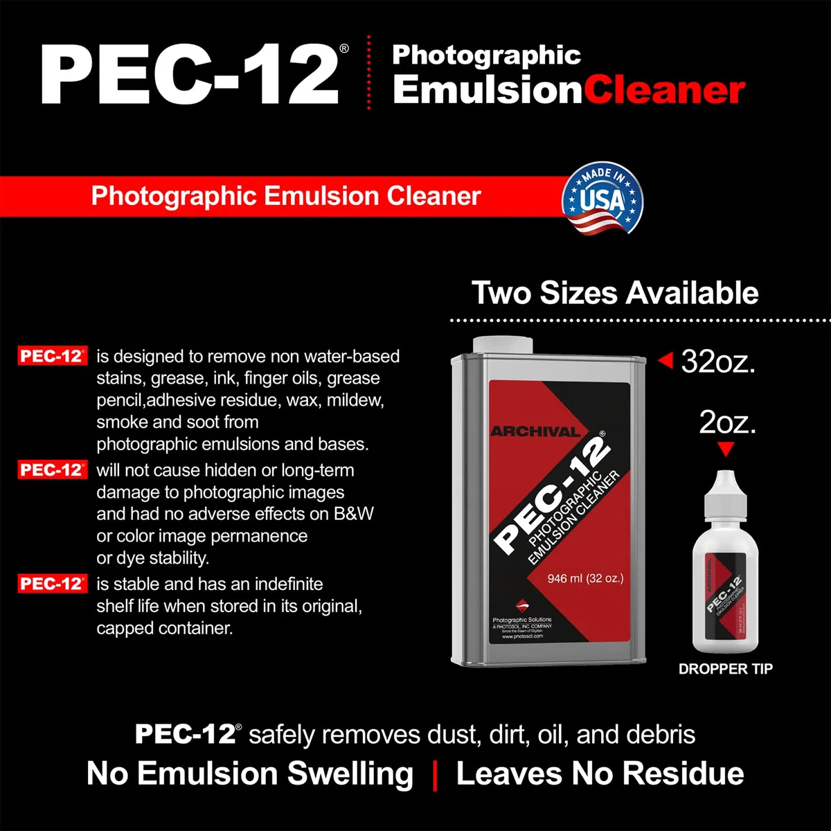 PEC-12 Kit de nettoyage pour émulsion photographique et lingettes non abrasives non pelucheuses 10,2 x 10,2 cm 100 feuilles par paquet – pour film de nettoyage, négatif photo, diapositive en noir et
