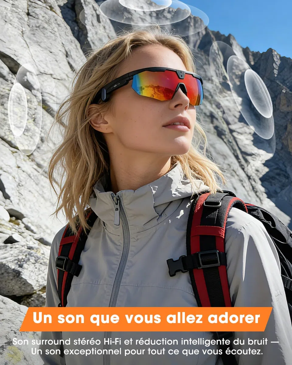 Mingtawn Lunettes connectées,caméra 4K HD Anti-tremblement,Haut-parleurs stéréo 3D,Lunettes de Soleil Sport polarisées UV400,Lunettes Bluetooth IA Outdoor vidéo Photo Musique (Noir)