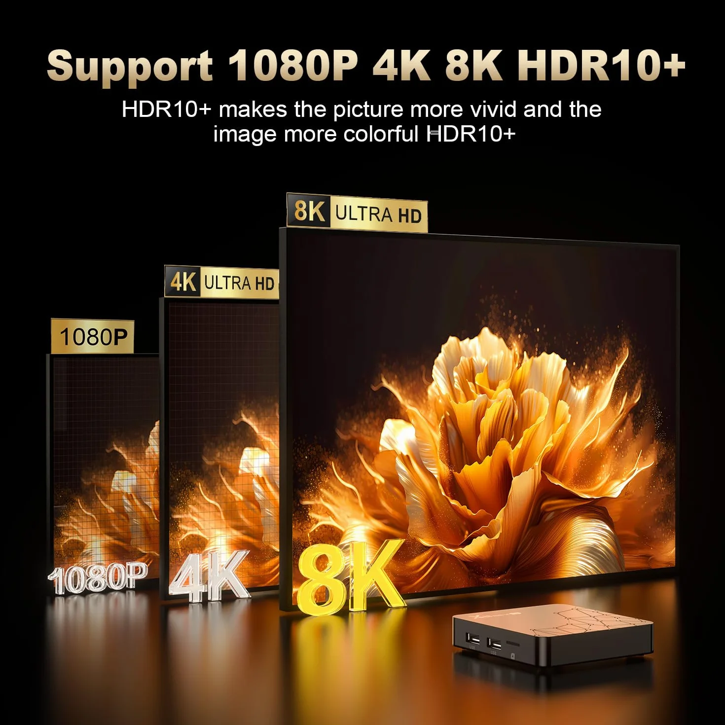 Android TV Box 14.0, 2025 8K Android Box 2nd Gen mit RAM 2 Go ROM 32 Go WiFi6 Enternet 10/100M Bluetooth 5.0 USB3.0 Soporte 3D HD 8K Boitier TV Android