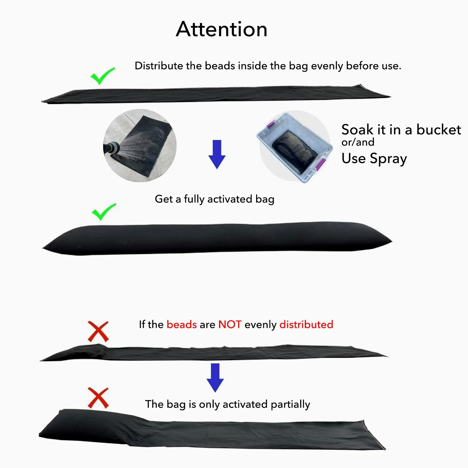 Lot de 6 sacs de sable, avec bande réfléchissante, 180 x 20 cm, blocs anti-inondations activés par l'eau, pour portes d'entrée, protection contre les inondations pour garage et cave