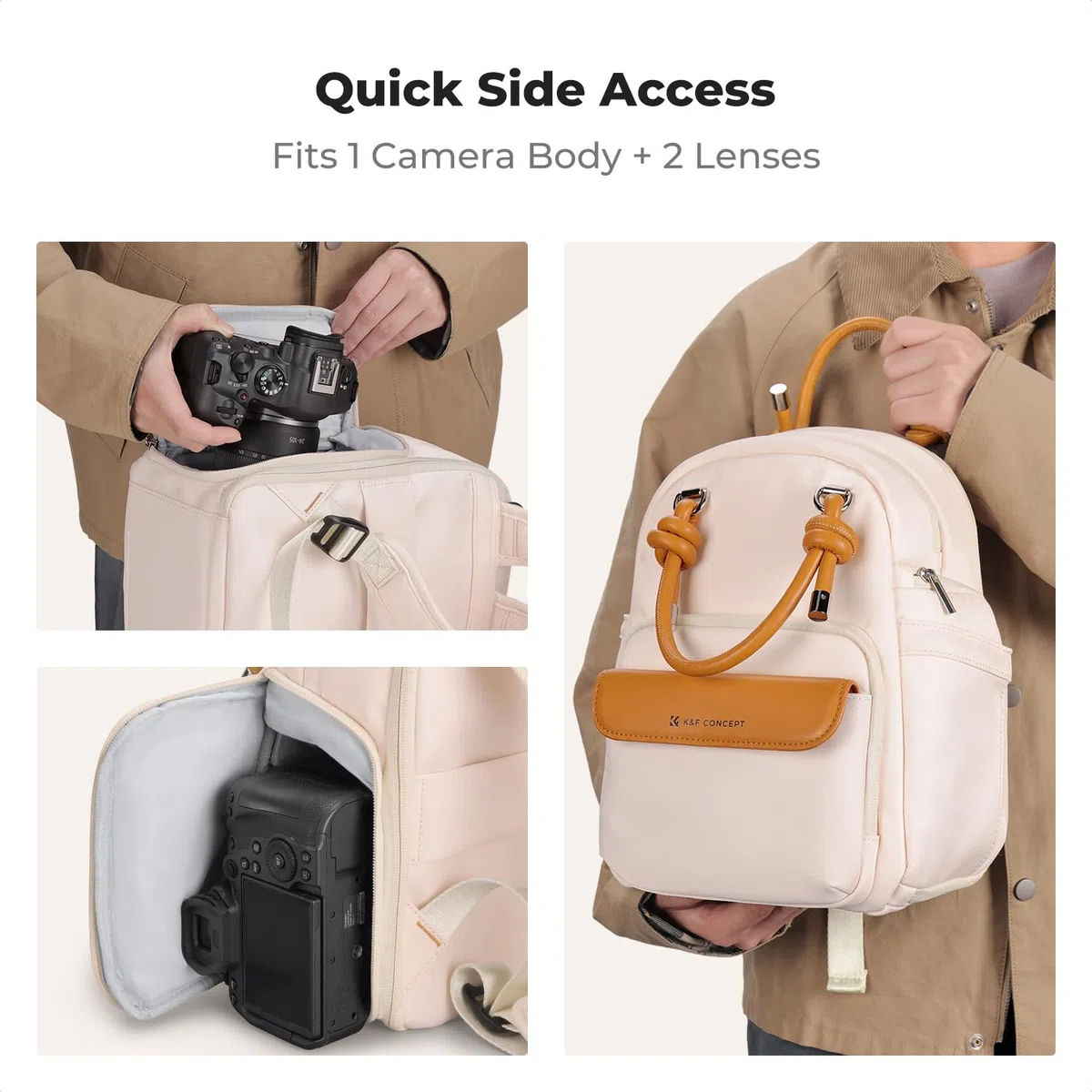 K&F CONCEPT Sac appareil photo, Sac à dos de tous les jours pour appareil photo avec séparateurs amovibles pour les femmes. Compatible avec les appareils photo reflex/objectifs/tablettes