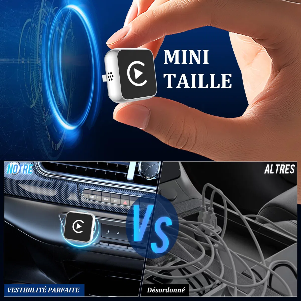 BSTOEM CarPlay sans Fil 2 en 1 pour Apple CarPlay/Android Auto, Mini Adaptateur sans Fil pour iPhone iOS 10+/Android 11+ et Plus de 2016 Voitures, Typ-C/USB, Car Play Voiture (‌Gris foncé‌) 1 pièce