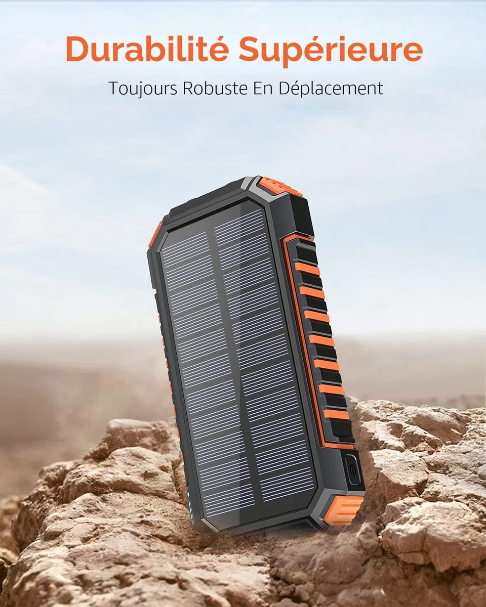 Hiluckey Chargeur Solaire 20000mAh avec 4 USB Portable Batterie Externe sans Fil Powerbank avec Charge Rapide USB C pour Smartphones, Tablette, Outdoor Camping (Orange)