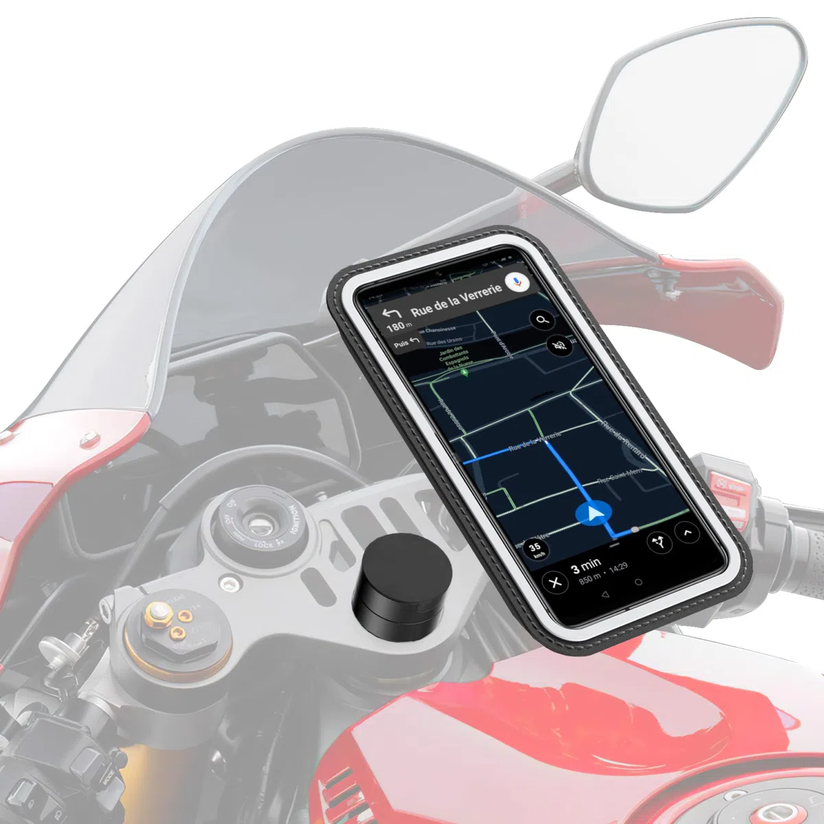 Shapeheart Support Téléphone pour Demi-Guidon de Moto Pochette Détachable | Compatible tous Smartphones | Claper et Retirer en 1 Geste | Colonne de direction 11-24 mm | Anti-vibrations | Weatherproof