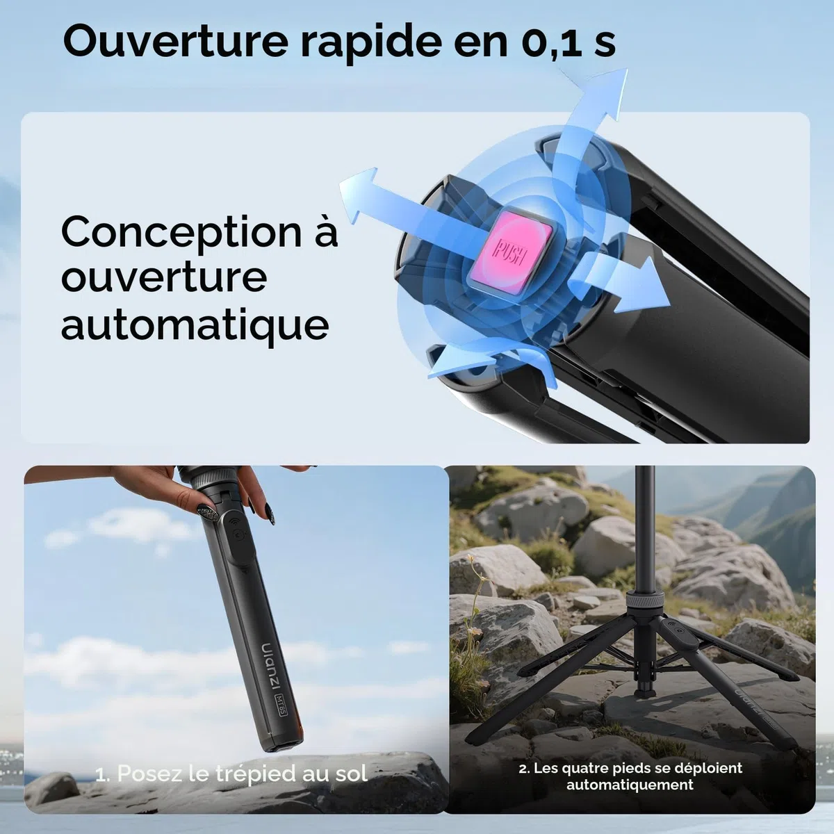 ULANZI MT85 Perche à Selfie Magnétique Bluetooth 150 cm, Support à Quatre Pieds à Ouverture Automatique, Bâton à Selfie Pop Open, Aimant 25 N, Trépied Compatible avec iPhone 17 16 15 14 13 12 Magsafe