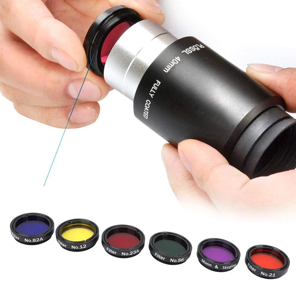 Kit de filtres colorés pour télescope, ensemble de filtres oculaires de télescope, 6 pièces de 3,2 cm en alliage d'aluminium avec boîte de rangement pour télescopes oculaires