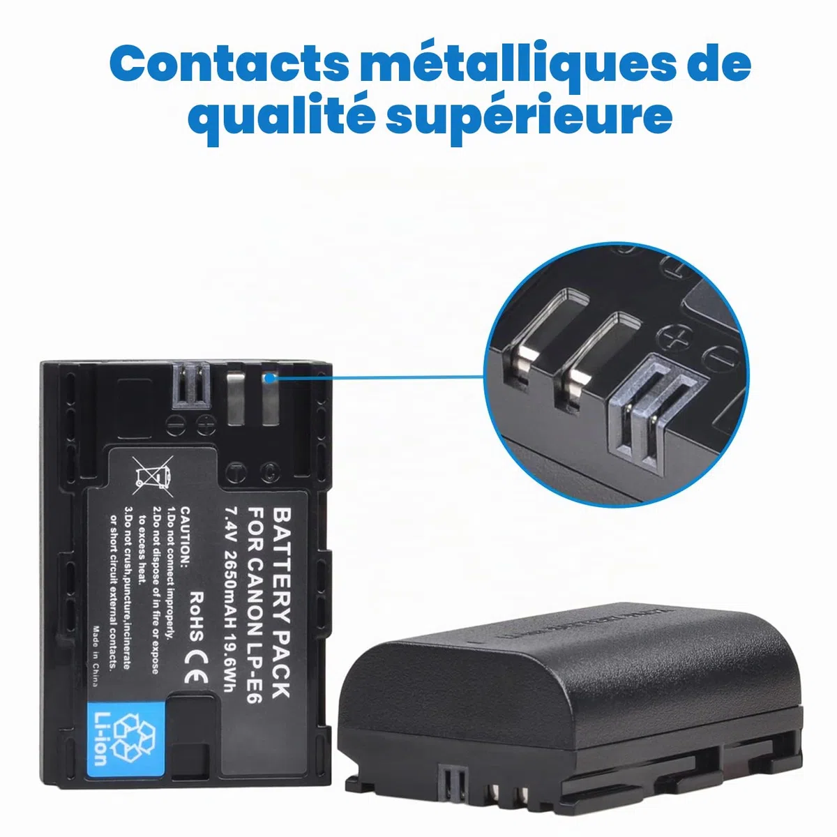 DuraPro Lot de 2 batteries LP-E6 + Chargeur USB intégré avec LED et port Type C pour Canon LP-E6, LP-E6N et Canon EOS 5D Mark II/III, 5DS, 5DS R, 6D, 7D, 70D, 80D, XC10, appareils photo Blackmagic 4K