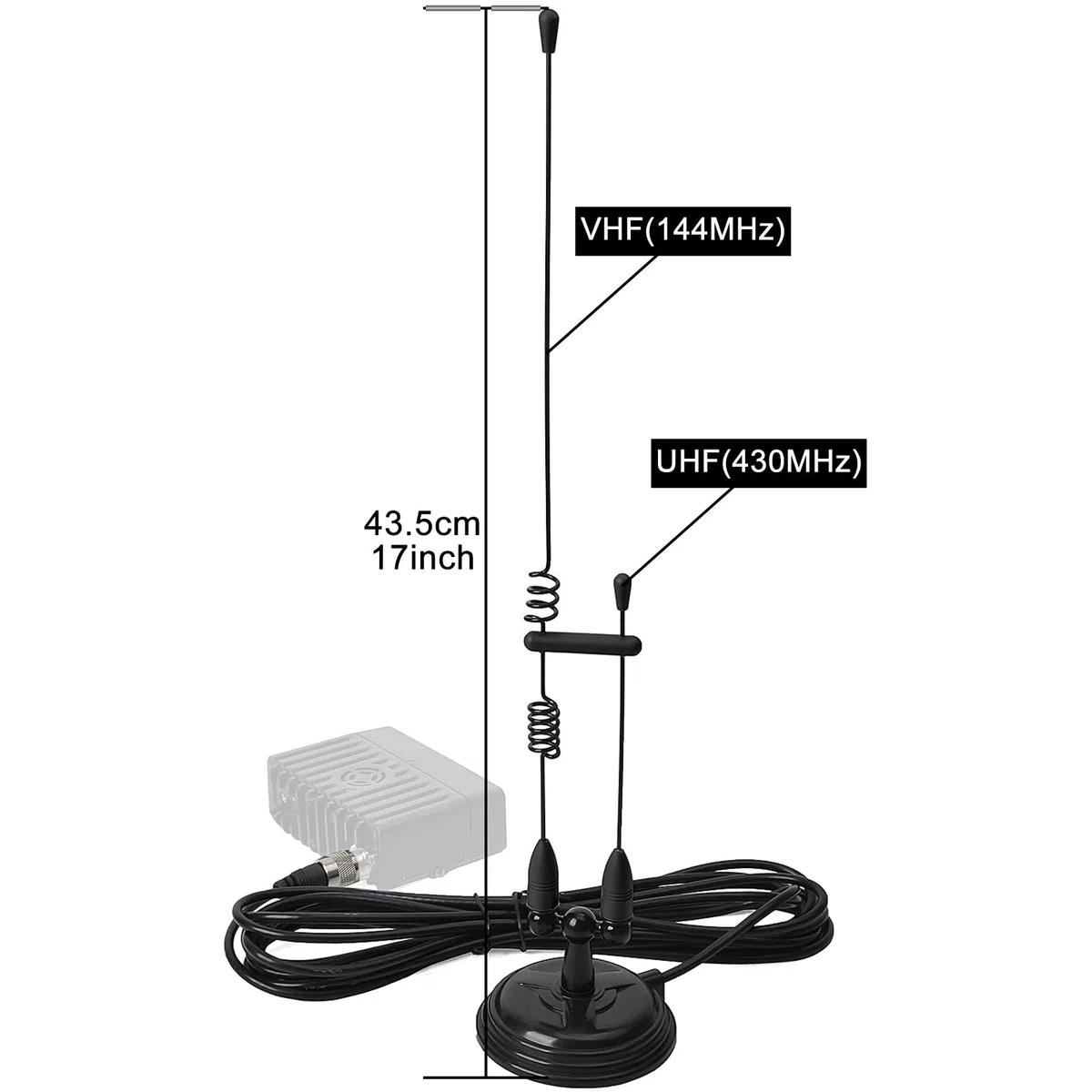 Antenne pour Radio Double Bande VHF/UHF 144/430 MHz, Antenne pour Radio Amateur avec Base Magnétique et Connecteur PL259, Câble RG-58 de 4 Metres