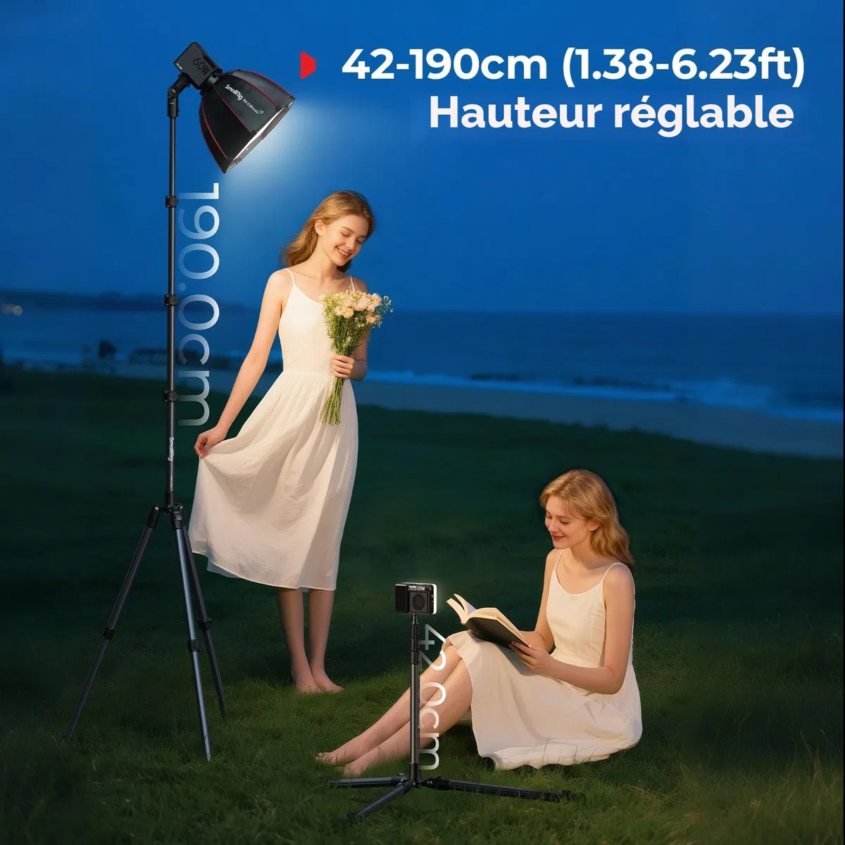 SMALLRIG 190 cm Trépied Lumière, Charge Max 4 kg, pour Lampes Torches, Anneaux Lumineux, Eclairages Vidéo LED, Eclairage COB, Trépied Pliable et Réglable, Dimensions plié 43 cm - 5475