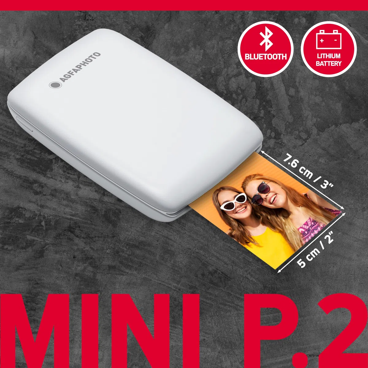 AgfaPhoto Mini P.2 - Pack Imprimante Portable Zink Photos Instantanées + Recharge pour 30 Photos supplémentaires - Impression sans Encre Facile, Rapide - Photo 75 x 50 mm - Smartphones et Tablettes