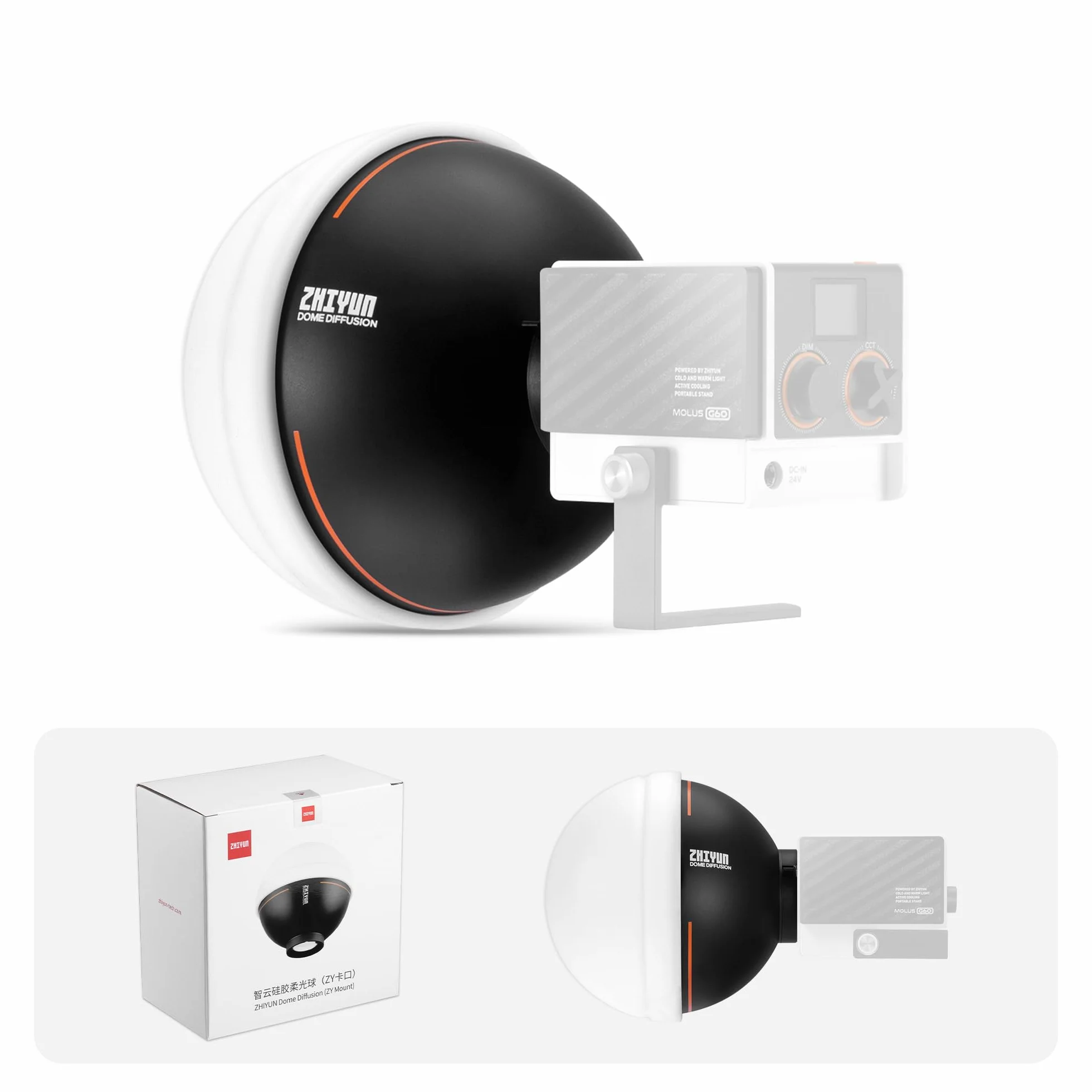 ZHIYUN Diffuseur Dome pour Lampe Vidéo X60/ CX100/ G60/ X100 avec ZY Mount