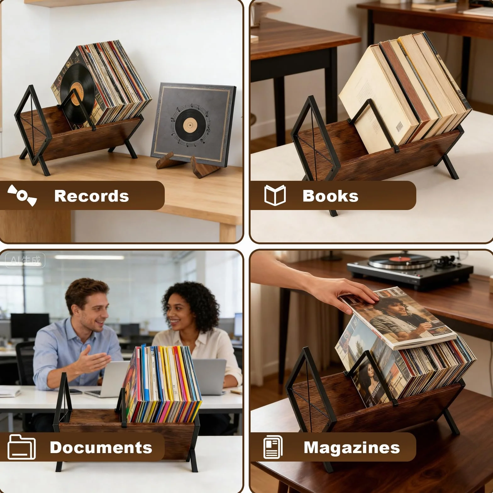 BigKing Support Pour Disques Vinyles, Organisateur LPs, Rangement Vinyle | Métal Et Bois, Rétro Support de Présentation Pour Disques Vinyles, Facile à Monter, Organisateur Pour 80 - 100 LPs, Albums