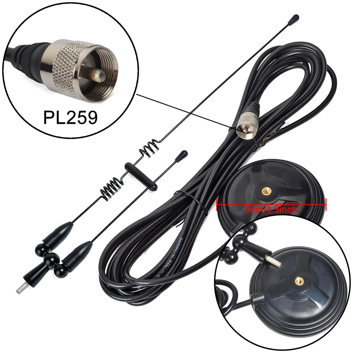 Antenne pour Radio Double Bande VHF/UHF 144/430 MHz, Antenne pour Radio Amateur avec Base Magnétique et Connecteur PL259, Câble RG-58 de 4 Metres