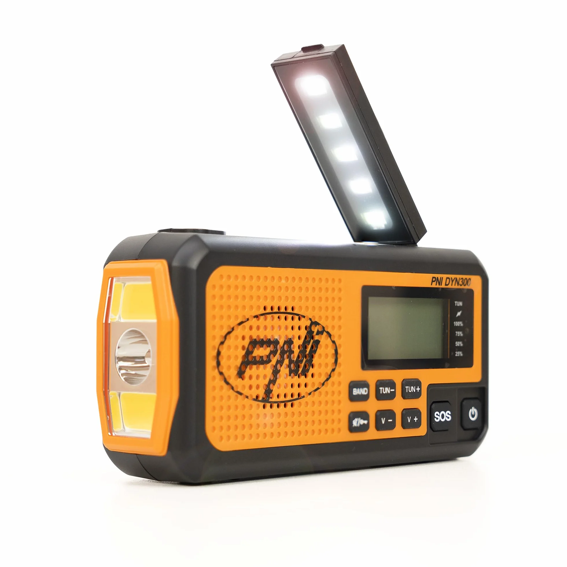 Radio Portable PNI DYN300, avec Dynamo, Chargement Solaire, Lampe de Poche, powerbank 4000 mAh, SOS, IPX3, Orange