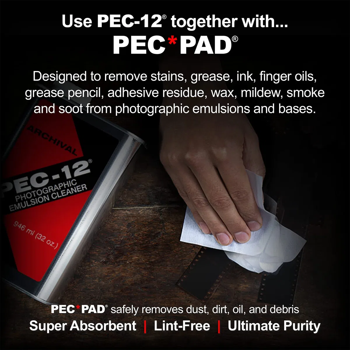 PEC-12 Kit de nettoyage pour émulsion photographique et lingettes non abrasives non pelucheuses 10,2 x 10,2 cm 100 feuilles par paquet – pour film de nettoyage, négatif photo, diapositive en noir et