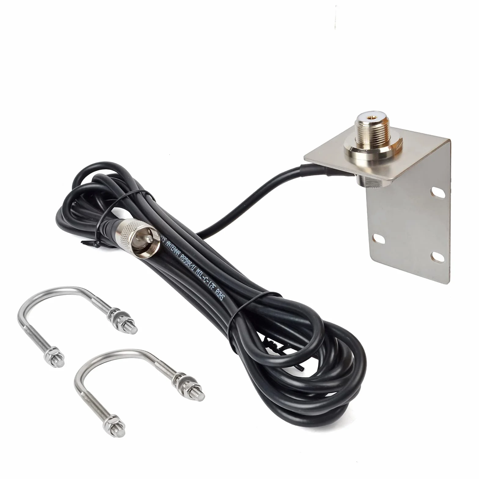 VHF Antenne de Bateau, 156-163 MHz avec câble coaxial RG58 de 5 m et Support de Garde-Boue en Forme de L pour Bateau Maritime, Yacht, Radio Mobile