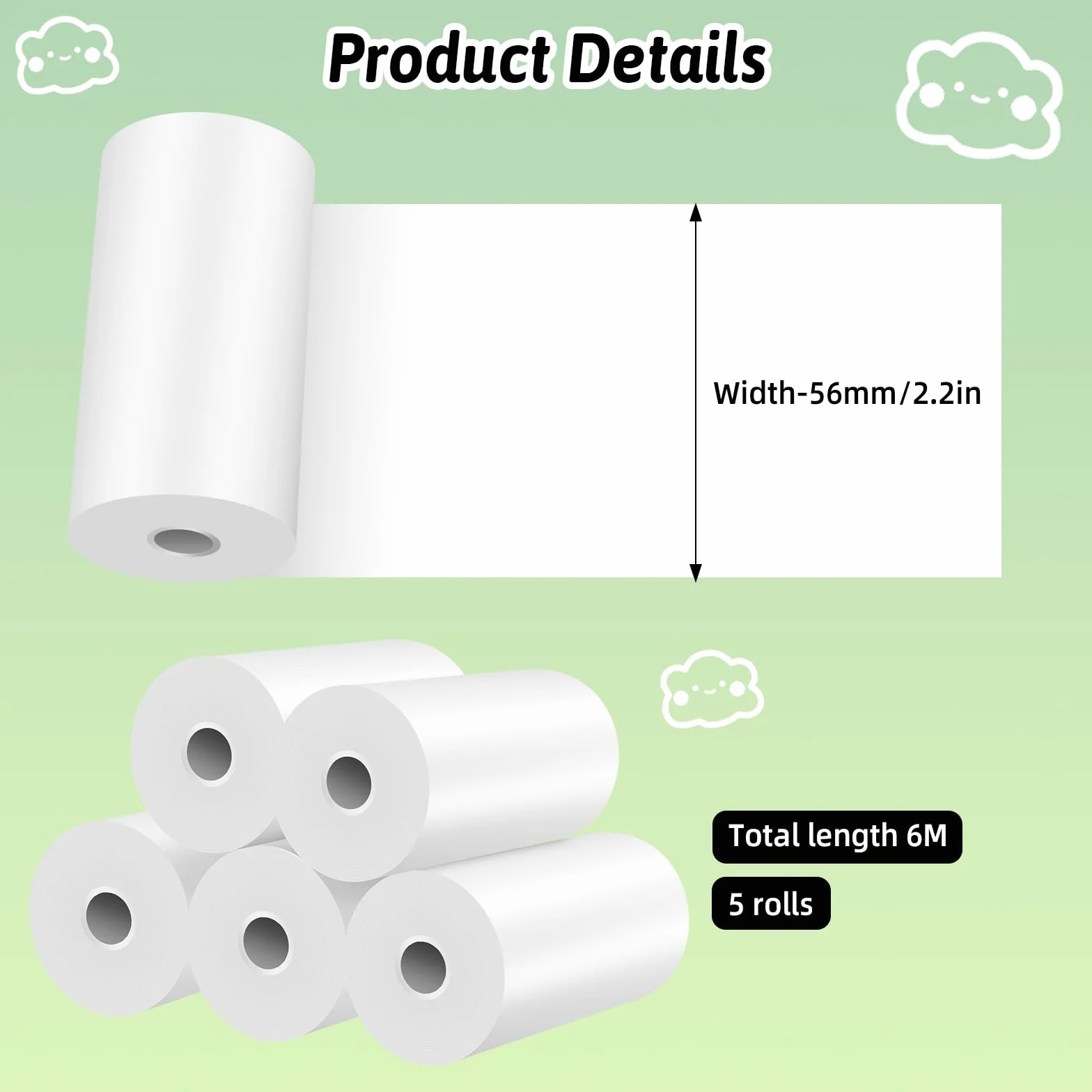 NICEWIN Lot de 5 Rouleaux de Papier d'impression pour Appareil Photo Enfant, Papier Thermique et Recharge pour Appareil Photo instantanée,Accessoires de Caméra à Impression Instantanée, Paint paper