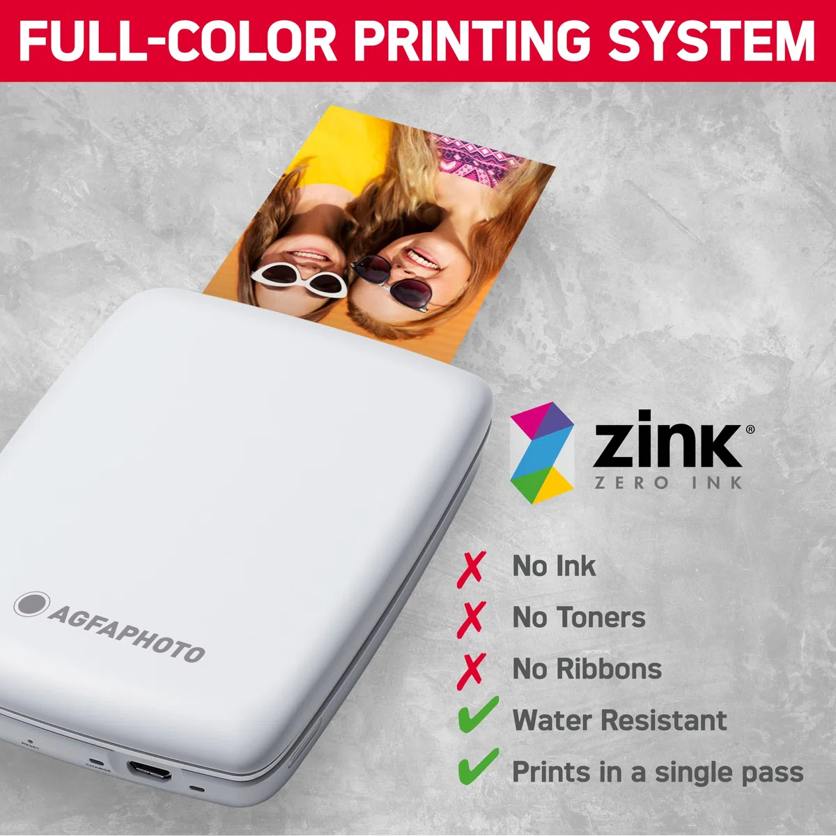 AgfaPhoto Mini P.2 - Pack Imprimante Portable Zink Photos Instantanées + Recharge pour 30 Photos supplémentaires - Impression sans Encre Facile, Rapide - Photo 75 x 50 mm - Smartphones et Tablettes
