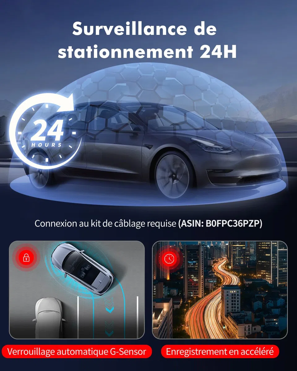 Dashcam Voiture 3 Canaux 4K, WiFi GPS, Mode Park 24h, Carte 64 Go | 4K Avant+ 1080P Arrière+ 1080P Intérieur, Vision Nocturne HDR/WDR, G-Sensor, Enregistrement en Boucle, Écran IPS 3"
