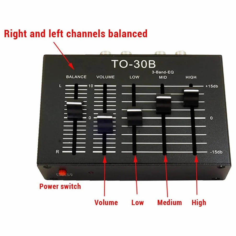 Égaliseur 3 Bandes EQ - Contrôle de Volume à Faible Bruit - Canaux Audio Haute, Moyenne, Basse pour Platines Vinyles, Cartes Son, Guitares