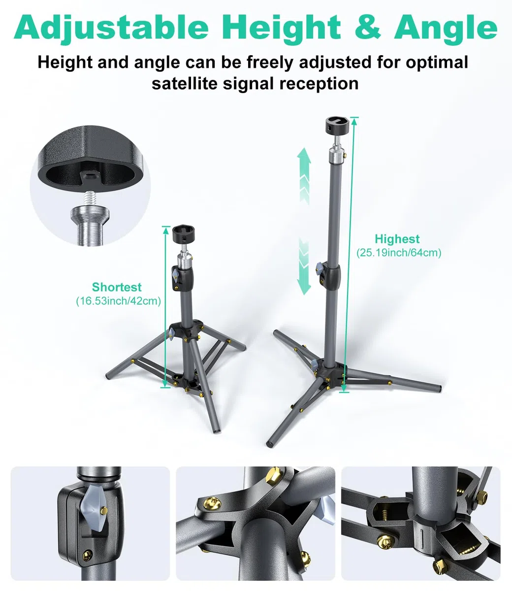 Mini trépied Starlink avec adaptateur, trépied réglable pour mini parabole Starlink, kit de montage portable pour mini support Starlink pour mini accessoires Starlink pour le camping en plein air